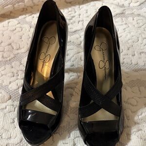 Jessica Simpson Glossy Black Crisscross Heels